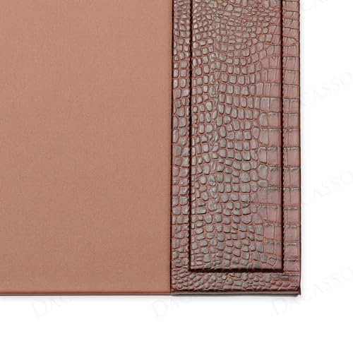 Dacasso 34” x 20” Brown Crocodile Embossed Luxury Leather Desk Pad w/Side Rails - Executive Desk Surface Protector - Blotter for Writing