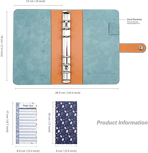 QERTYHKK A6 PU Leather Budget Binder Notebook Cash Envelope System Money Organizer with 12 Envelopes, Sheets, Label