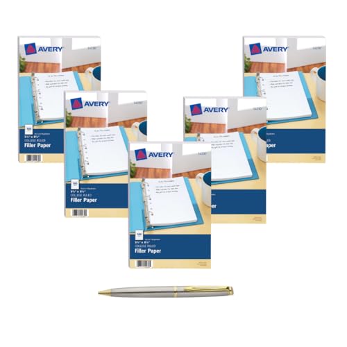 Avery Mini Filler Paper, 5.5 x 8.5 Inches, 500 Sheets (14230) - Bundle: Includes Plexon Crystal Ballpoint Pen (5-Pack 5 1/2 x 8 1/2)