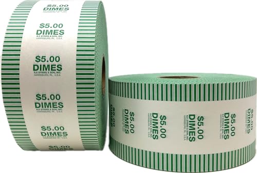 N. F. String & Son, Inc. Automatic Coin Wrapper Roll, Dime, 1000 ft, $5.00, Kraft/Green, 8 Rolls/Case
