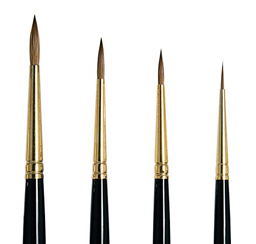 da Vinci Brushes Watercolor Set 5537a2 - Maestro Kolinsky Red Sable 4 Brush Set - Full Belly Rounds - Series 11 Sizes 2/0, 0, 1 & 2, 1 count, Black