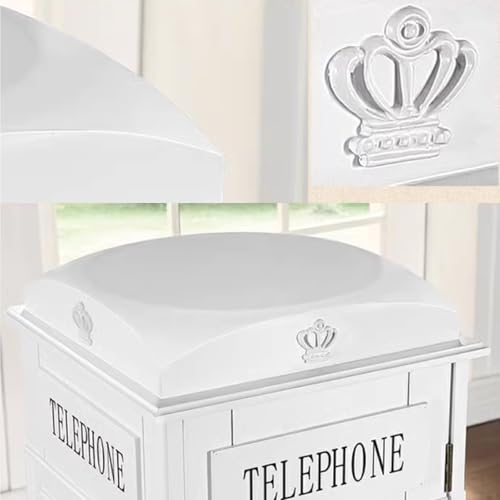 Wooden Telephone Standing Bookshelf Vintage,5-Tier Floor Booth with Acrylic Door,Living Room Storage Display Bookshelf,for bookstores, Living Rooms, and cafes(White)