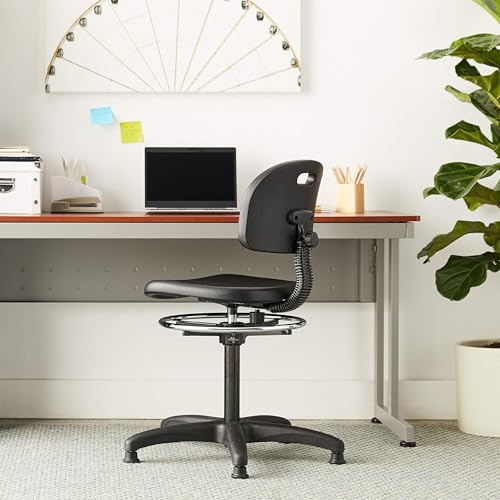 Scranton & Co Workbench Drafting Chair, Adjustable Seat Height 22-32 in, Black Polyurethane Foam Seat and Back, Steel Base with Nylon Glides, Ergonomic Office or Studio Seating