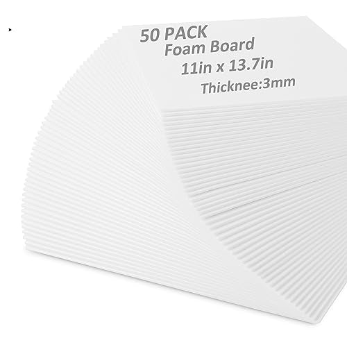 50 Pack White Foam Board 11" x 13.7",1/8" Thick Foam Core Board