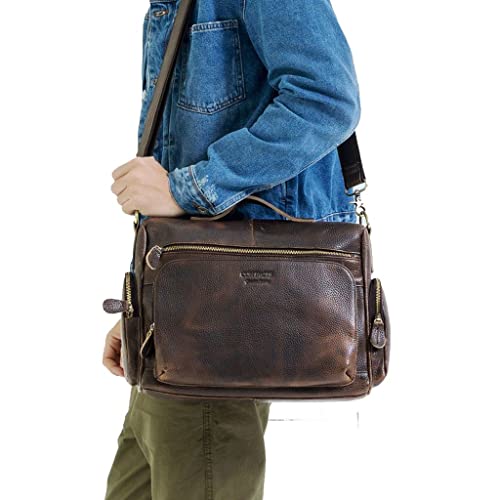 CGTENBS Mens Messenger Bag Satchel Briefcase Shoulder Bag Retro Distressed Business Computer Laptop Leather Messenger Bag
