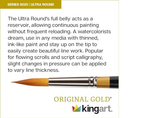 KINGART 1000C 8 PC. Premium Original Gold 9020 Series Golden Taklon Ultra Round Multimedia Artist Brush Set, Short Handle, Set of 8 - Sizes: 2,4,6,8,10,12,14,16