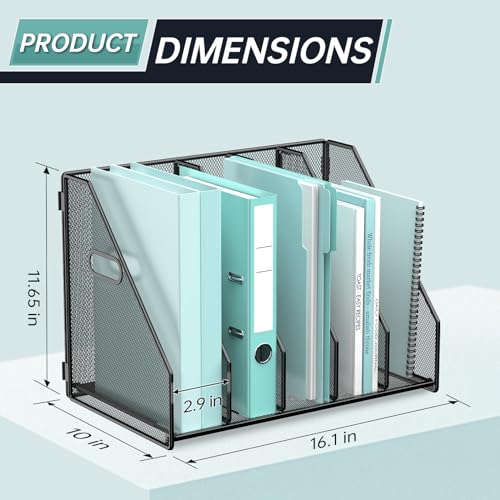 Gawerk 2 Pack Desktop File Magazine Folder Holder 5 Vertical Compartments, Desk Organizer Vertical Magazine Folder Organize with Side Handles, for Office Home School, Black