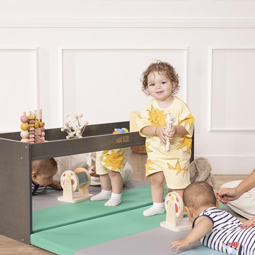 ECR4Kids Double-Sided Storage Cabinet, Activity Top and Mirror, Grey Wash
