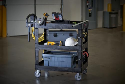 Rubbermaid Commercial Brute 3-Shelf Heavy-Duty Utility/Service Cart, Medium, High Storage, Lipped Shelves, Ergonomic Handle, 600 lb. Capacity, Ideal for Warehouse/Garage/Cleaning/Maintenance/Office