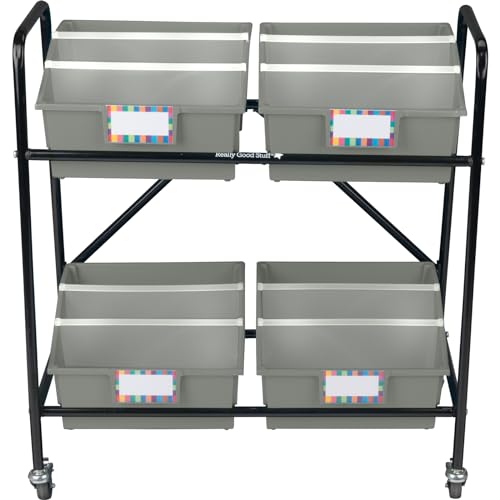 Really Good Stuff Mid-Size Mobile Storage Rack with Picture Book Bins