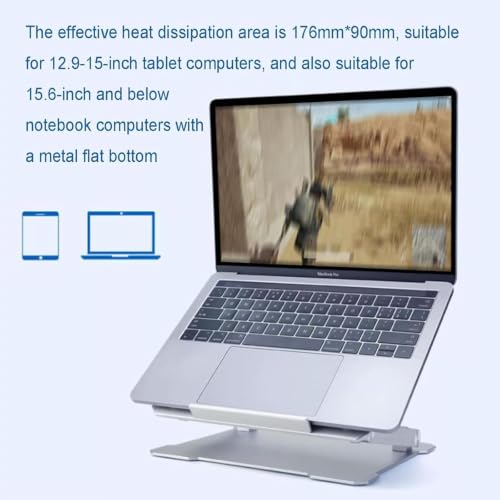 DOJBK Laptop Stand with Cooler, Foldable Laptop Holder, Aluminium Alloy Tablet Holder for Desk, Wind Speed and Angle Adjustable, for 12.9-15.6in Tablets and Metal-Back Laptops