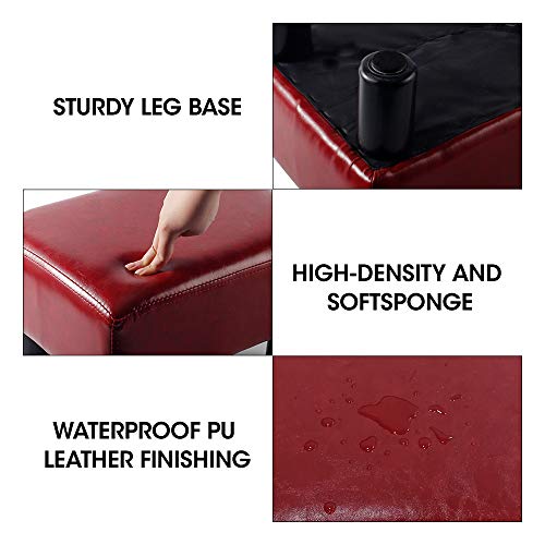 SCRIPTRACT 16" Small Footstool PU Leather Ottoman Footrest Modern Home Living Room Bedroom Rectangular Stool with Padded Seat (Red)