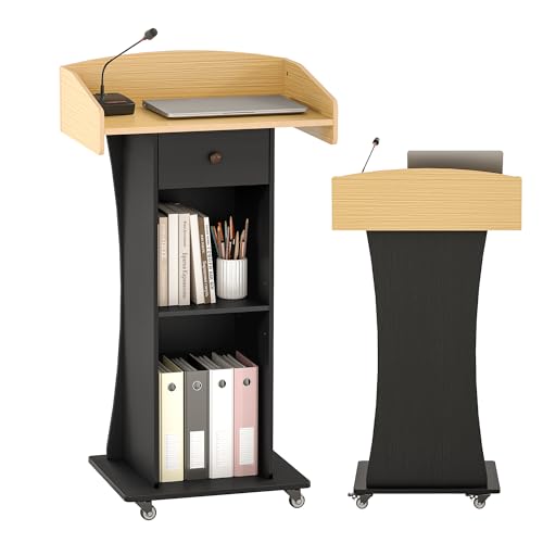 Baoz Portable Podium Stand with Lockable Wheels for Classroom(Yellow Black)