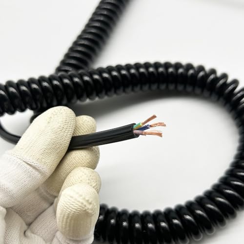 Coiled Mains Flex 3 Core Spring Cable 2.5M 5M 7.5M OD 6mm 9mm