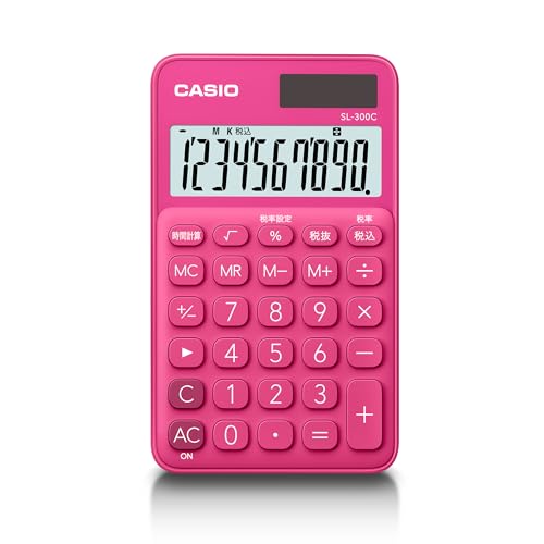 Casio SL-300C-RD-N Colorful Calculator, Vivid Pink, 10 Digits, Notebook Type