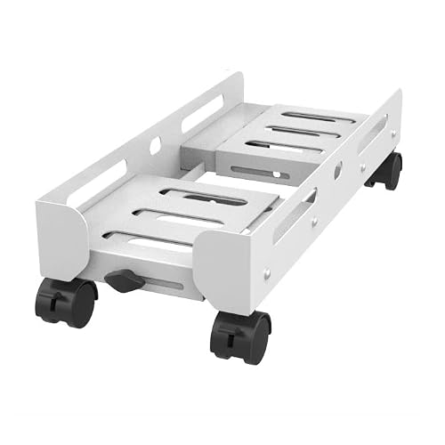 ZTHYSHXA CPU Holder Stand Mobile PC Tower Stand, Adjustable Width CPU Stand Steel Desktop CPU Holder, Heavy-Duty PC Case Stand with Rolling Caster Wheels Computer Tower Stand(Color:White,Size:S)