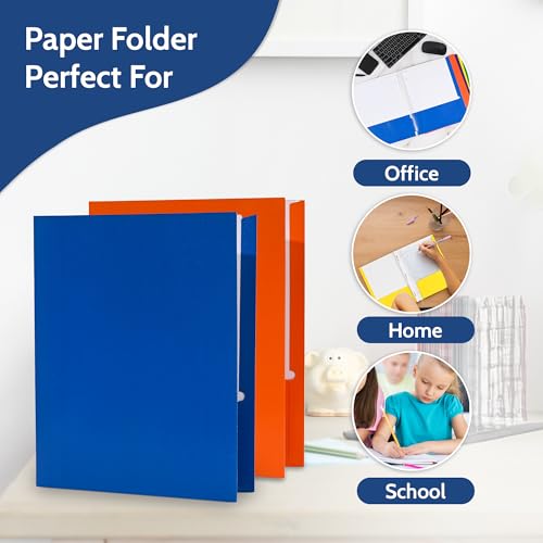 100 Pack Blue 2 Pocket Paper Folders. EPI Heavy Duty, Bulk Folders with Pockets and Business Card Slots. Colored Letter Size Document Organizers. Durable Portfolio for School, College, Office Files