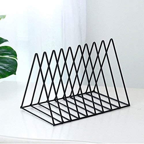 XIADENGLAN Large Capacity Bookshelf Iron Geometry Newspapers and Magazines Storage Rack Home Decor Shelf-Black