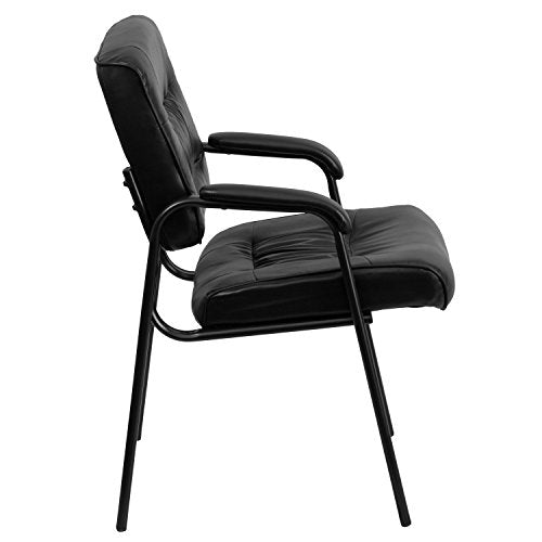 Flash Furniture Haeger LeatherSoft Tufted Executive Reception Chair with Padded Armrests, Upholstered Side Chair for Living Room or Office, Black