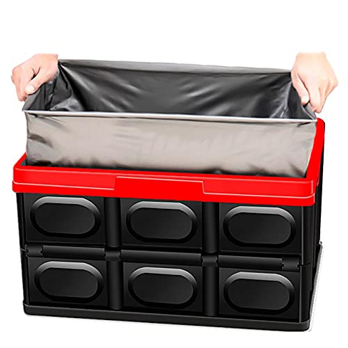 Collapsible Storage Bins with Lids Lidded Storage Bins Plastic Crates Folding Storage Box Stackable Storage Cubes Organizer Multifunctional Trunk Box Reusable Containers-Green 28l(15x10x7.4inch) (B