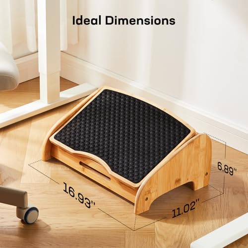 HUANUO Bamboo Under Desk Footrest with 4 Heights and Massage Texture