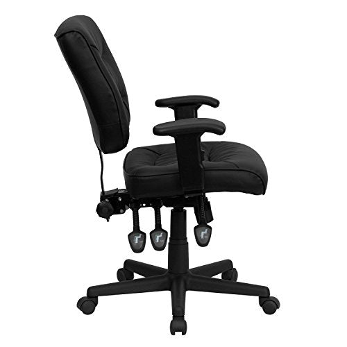 Flash Furniture Cole Mid-Back Black LeatherSoft Multifunction Swivel Ergonomic Task Office Chair with Adjustable Arms
