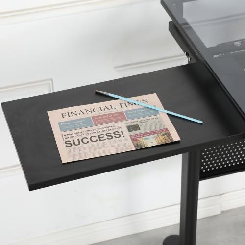 Donext Height Adjustable Drafting Table with 2 Drawers and Stool,Black