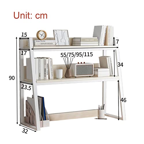 hezhuhe2258 Book Shelf Desktop Bookshelf Wooden Organizer Shelf Storage, PC Desk Shelves Rack, Home Decor, 2-Tier, White(L 95cmxW 32cmxH 90cm)