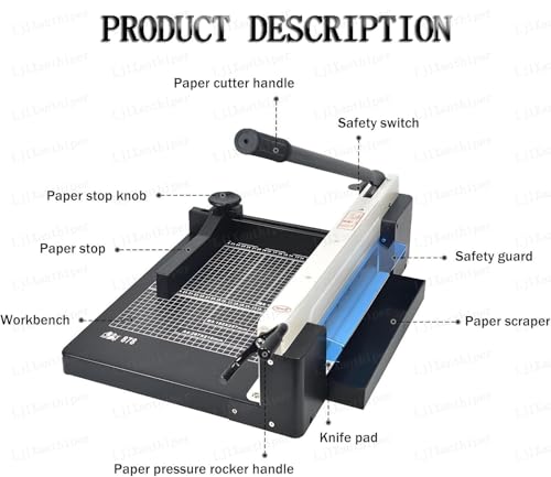 LjlXanthiper Guillotine Style Paper Trimmer,Manual Paper Trimmer with Automatic Safety Guard and Side Ruler,Solid Steel Base,Guillotine Style A4 Paper Trimmer for Office,School,Craft Room
