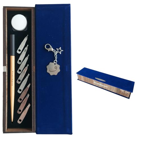 Pratikpen Arabic Calligraphy Pen Nib Set – Turkish Hat Set New Age Series | 8 Stainless Steel Nibs (1–5 mm), Wooden Pen Holder & Inkwell | Nesih, Rik’a, Sülüs, Divani, Devnagari Writing