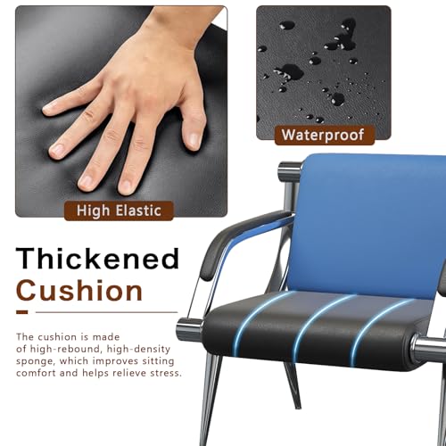 wonline 3 Seat Waiting Room Chair with Armrest PU Leather Office Furniture, Office Guest Seating Lobby Conference Reception Chairs for Airport Clinic Hospital Bank Salon Barber(Blue&Black)