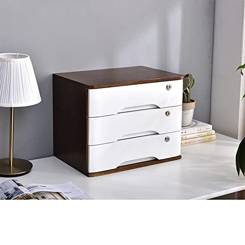 EliteBloom 3 Drawer Wooden Desktop Storage Box with Lockable Drawers, Office Supplies A4/Receipt File Organizer, Flat File Cabinet Storage, Wooden File Cabinet/Desktop Storage Cabin,C