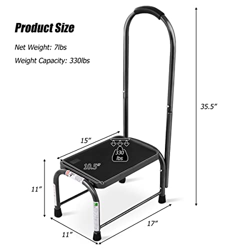 LIVIZA 330 lbs Heavy Duty Stool, Non-Slip Rubber Platform Office Step Stools, Shop Step Stool with Handle Handrail, Idea for Old People, Elderly Adults Gray