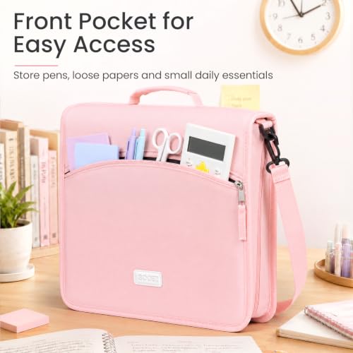 Sooez Zipper Binder Bag, 2-Inch 3 Ring Binder with Shoulder Strap & Handle