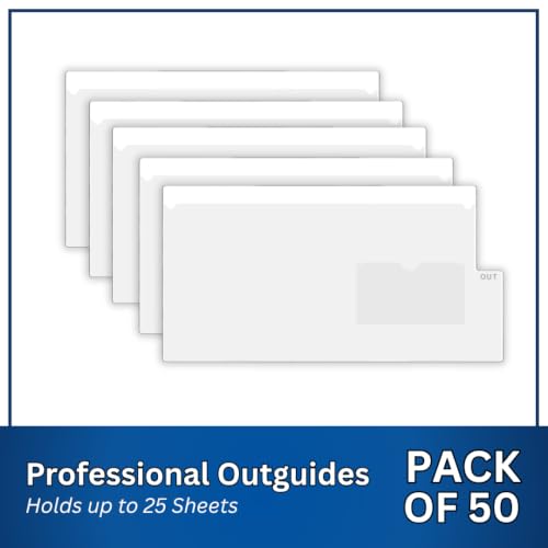 Doctor Stuff - Short Tab Vinyl Outguides, Full Front Pocket, Bottom Charge Out Slip Pocket, Plastic File Folder, Legal Size 9" x 16", White, 50/Box