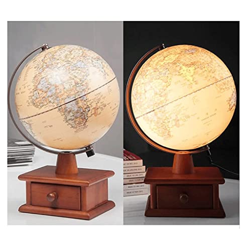 POCHY Practical Globe Illuminated World Globes Raised Relief Geographic Globes Learning Educational Globe Wooden Base Globes for Home Decoration Beautifully Decor