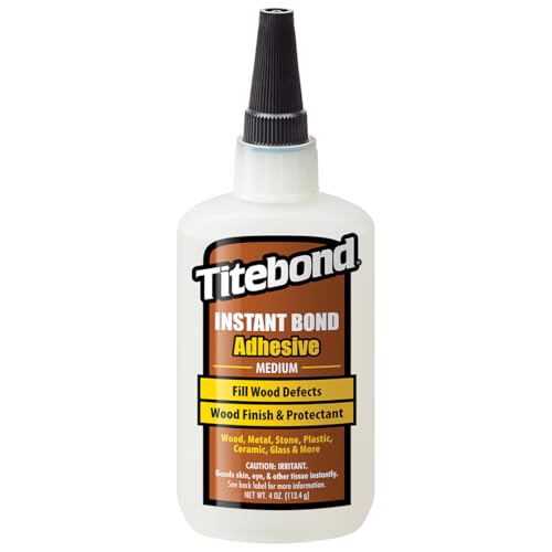 Titebond Instant Bond Medium CA Super Glue – Ethyl Cyanoacrylate Adhesive Filling Knots & Voids, 5–7 Second Set – 4 Oz. 6212