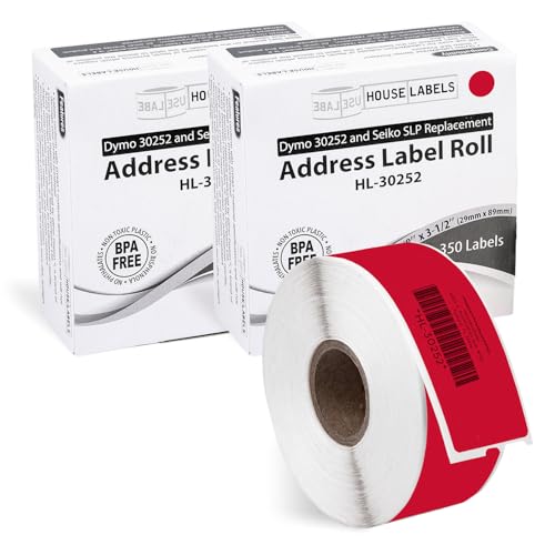 HouseLabels Compatible with Dymo 30252 Labels, Red, 1-1/8" x 3-1/2"