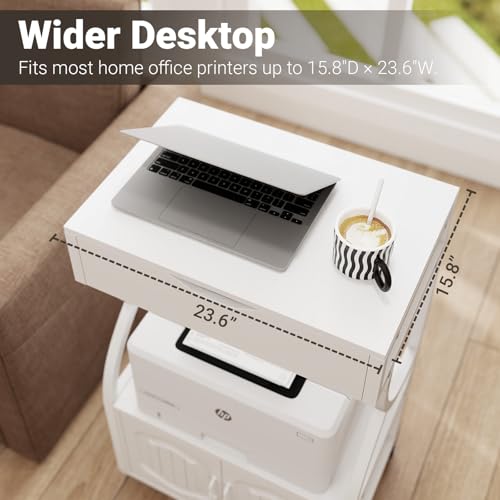 Natwind 3 -Tier Rolling Printer Cabinet with File Storage,23.6"x15.8",White