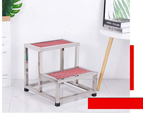 FLYIFE Step Stool Stainless Steel Footstool, Two Steps Ladder Stool Two Layer Small Ladder Hospital Family Platform Ladder Instruments Household Ladder/Grey
