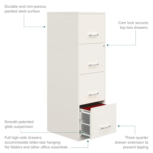 Space Solutions - 4 Drawer Fully Assembled Vertical Steel File Cabinet, Home & Small Office Use, Letter-Size, Locking, Pearl White