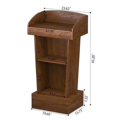 Xibolai Wooden Podium Stand Lectern Walnut Color 16MM Wood Board Elegant Design with Storage Wooden Pulpit for Restaurants Churches Seminars Schools