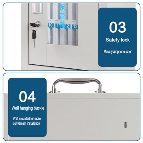 zktoermn Cell Phone Cabinet, All Steel Cell Phone Holder Classroom Wall-Mounted Pocket Chart Storage Cabinet Portable Cell Phone Storage Box, with A Locked (Color : White, Size : 24x21x28cm)