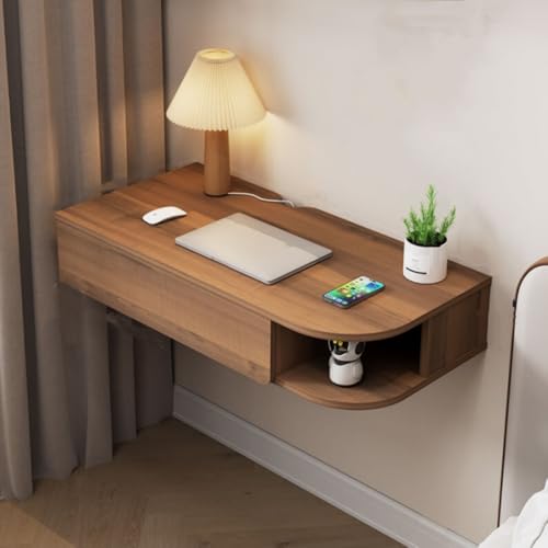 Koenqxoa Wall Mounted Desk, 16.1-inch Wide Floating Laptop Table, Floating Night Stand, Office Workstation Hanging Desk, Floating Console Media Storage Cabinet(Brown,L47.2in)