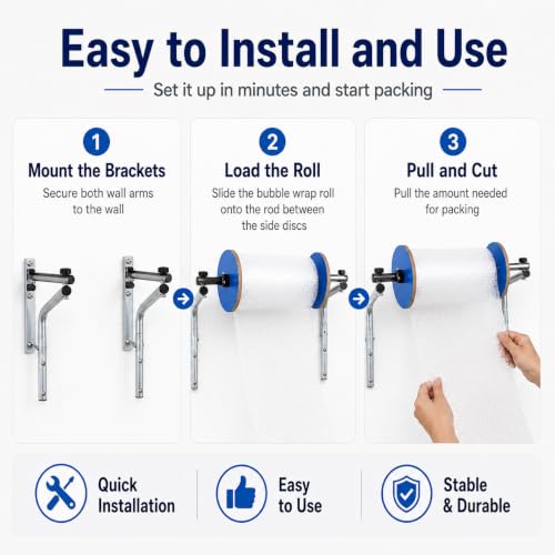 YNBXM Wall Mount Bubble Wrap Roll Holder, Fits 15.75 in, Easy Film Replacement Bubble Foam Wrap Roll Dispenser for E-Commerce Packing & Warehouse Packing Galvanized Steel Build