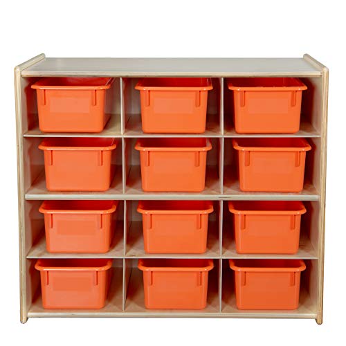 Contender 12 Cube Cabinet with Orange Tray for Organizing Children Art Supply, Montessori Storage Organizer for Kindergarten Homeschool [Fully Aseembled]