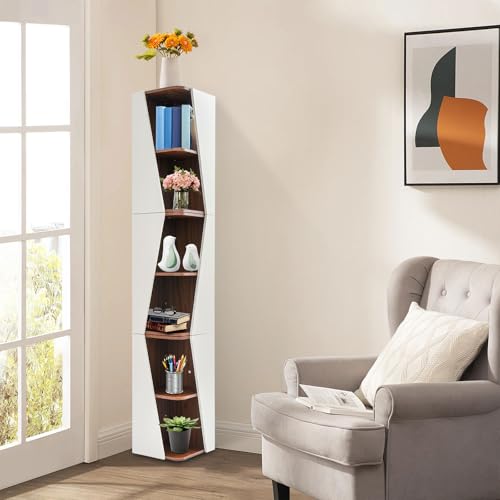 Corner Bookshelf 6 Tier Wall Mounted Storage Rack for Living Room Home
