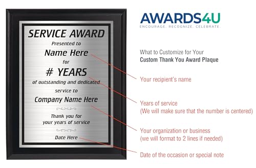 Years of Service Award Plaque for Employee Recognition and Appreciation 8x10 - Work Present for Co-Worker - Personalized with Your Text - Work Anniversary - Customize Now!