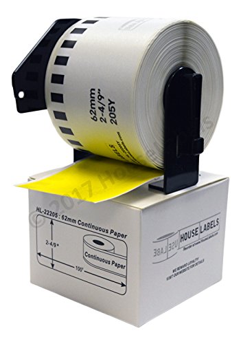 HouseLabels Compatible with Brother DK-2205, Yellow, 2-4/9" x 100'