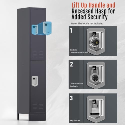 KAER Metal Locker for Employees, Office Storage Locker with 2 Doors, Lockable Steel Employee Lockers with Shelves and Hooks, Locker Organizer for Home Office School Gym Garage, Grey